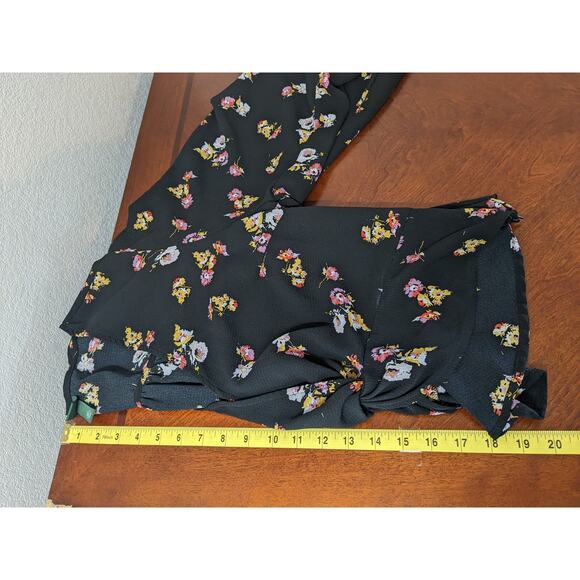 Wild Fable Cropped Blouse XXL Black Floral Side Zip Knot Front Bohemian Flower - Picture 9 of 12